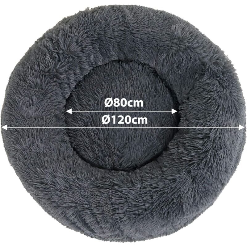 Panier Pour Chien 120cm Chau Peluche Lit Pour Chat Anti Dérapant Lavable Rond En Moelleux Coussin Anti Stress Lit Pour Chiens Et Chats (Gris Foncé)
