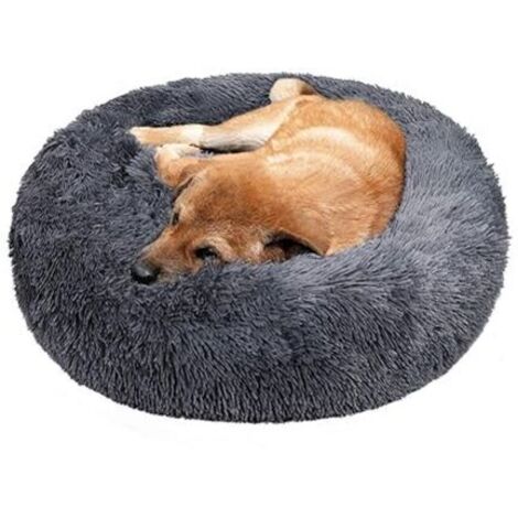 Panier pour chien Ø50 cm, Lit Ronde en Forme de Beignet, Canapé, Panier Chat Chien Lit Rond pour Chats Chiens, Coussin Central Amovible et Lavable, gris foncé
