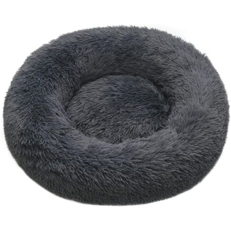 Panier pour Chien  60CM Chau Peluche Lit pour Chat Rond Gris Foncé