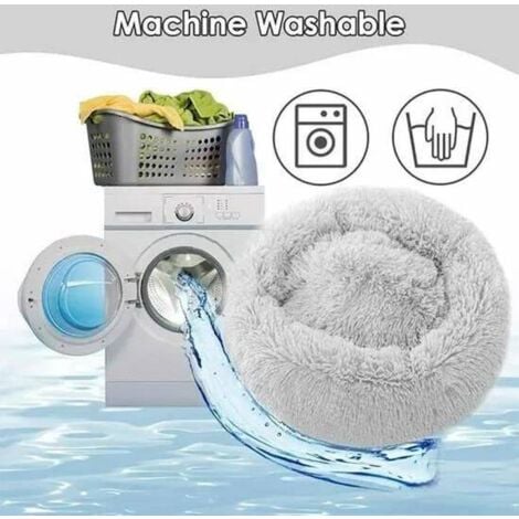L&H-CFCAHL Panier pour Chien, Lit Ronde en Forme de Beignet Ø80cm, Canapé, Coussin Central Amovible et Lavable, Tissu Peluche Doux, Gris