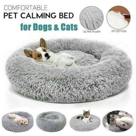 Panier pour chien Ø80 cm, Lit Ronde en Forme de Beignet, Canapé, Panier Chat Chien Lit Rond pour Chats Chiens, Coussin Central Amovible et Lavable, Gris
