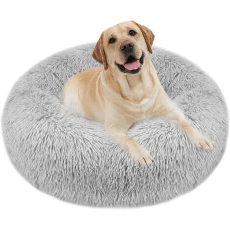Panier pour chien Ø80 cm, Lit Ronde en Forme de Beignet, Canapé, Panier Chat Chien Lit Rond pour Chats Chiens, Coussin Central Amovible et Lavable, Gris