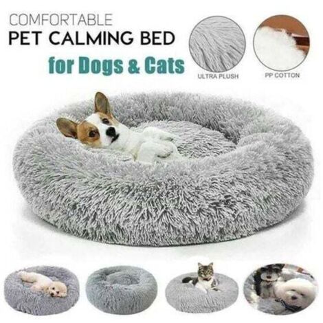Panier pour chien Ø80 cm, Lit Ronde en Forme de Beignet, Canapé, Panier Chat Chien Lit Rond pour Chats Chiens, Coussin Central Amovible et Lavable, Gris