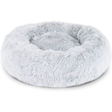 Panier Pour Chien 80cm Chau Peluche Lit Pour Chat Anti Dérapant Lavable Rond En Moelleux Coussin Anti Stress Lit Pour Chiens Et Chats (Gris Clair)