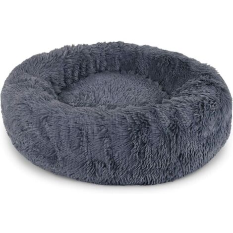 Panier Pour Chien 80cm Chau Peluche Lit Pour Chat Anti Dérapant Lavable Rond En Moelleux Coussin Anti Stress Lit Pour Chiens Et Chats (Gris Foncé)