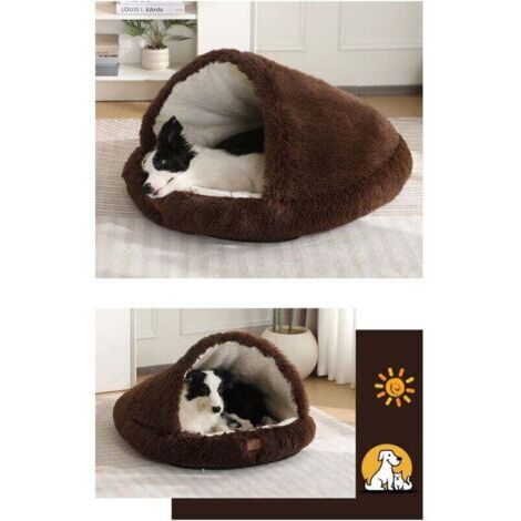 Panier pour chien deux en un : Niche douillette + couverture, taille XXS [50 x 40 cm] avec doublure imperméable Peluche auto-chauffante pour Border Collie (marron)