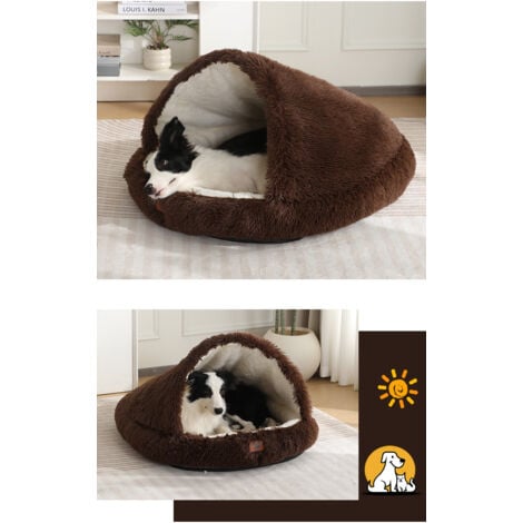 RAPANDA Panier pour chien deux en un : Niche douillette + couverture, taille XXS [50 x 40 cm] avec doublure imperméable Peluche auto-chauffante pour Border Collie (marron)