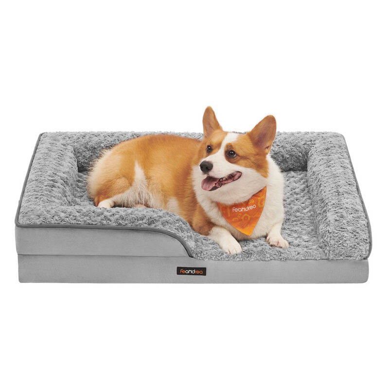 Panier pour Chien, Lit pour Animal, Orthopédique, Mousse Alvéolée, Bords Surélevés Rembourrés, Housse Amovible en Tissu Peluche aux Motifs Roses, 91 Panier pour Chien, Lit pour Animal, Orthopédique, Mousse Alvéolée, Bords Surélevés Rembourrés, Housse Amovible en Tissu Peluche aux Motifs Roses, 91