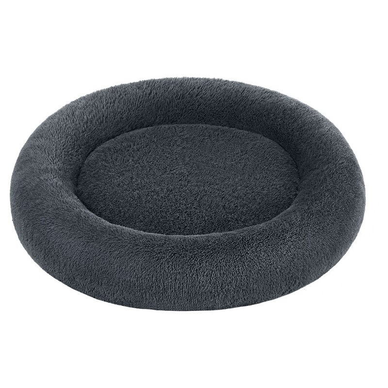 Feandrea - Panier pour Chien, Lit Rond en Forme de Beignet, Canapé, Coussin Central Amovible et Lavable, Tissu Peluche Doux, Ø120 cm, Gris Foncé