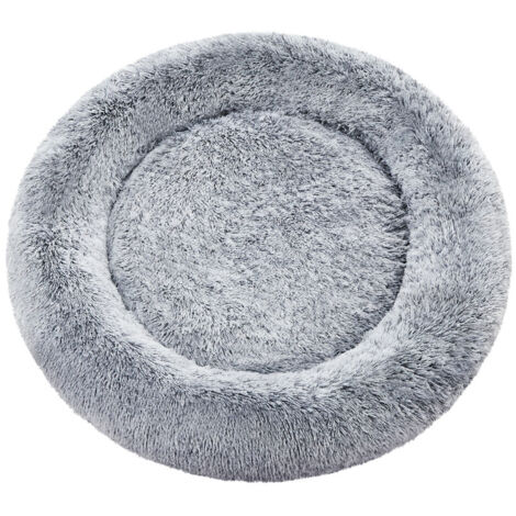Panier pour Chien, Lit Ronde en Forme de Beignet, Canapé, Coussin Central Amovible et Lavable, Tissu Peluche Doux, Ø100 cm, Gris Ombré