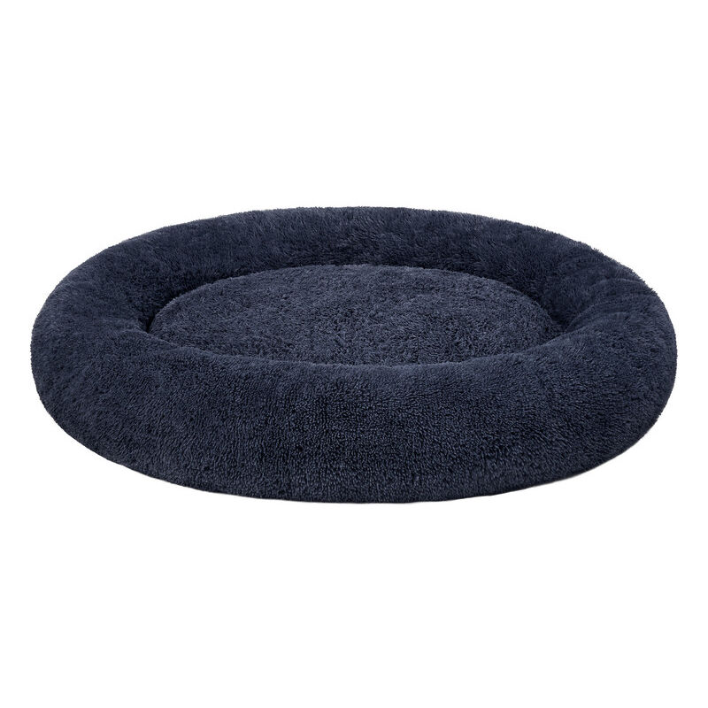 Feandrea - Panier pour Chien, Lit Ronde en Forme de Beignet, Canapé, Coussin Central Amovible et Lavable, Tissu Peluche Doux, Ø140 cm, Gris Foncé