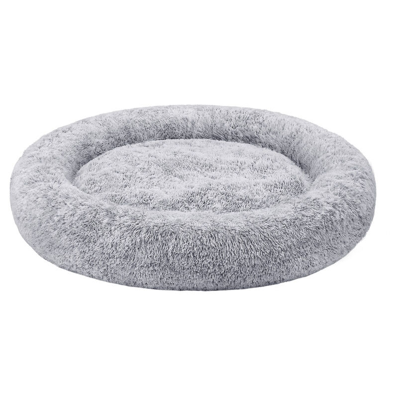 Feandrea - Panier pour Chien, Lit Ronde en Forme de Beignet, Canapé, Coussin Central Amovible et Lavable, Tissu Peluche Doux, Ø140 cm, Gris Ombré