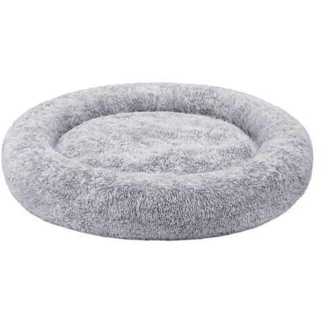 Panier pour Chien, Lit Ronde en Forme de Beignet, Canapé, Coussin Central Amovible et Lavable, Tissu Peluche Doux, Ø140 cm, Gris Ombré