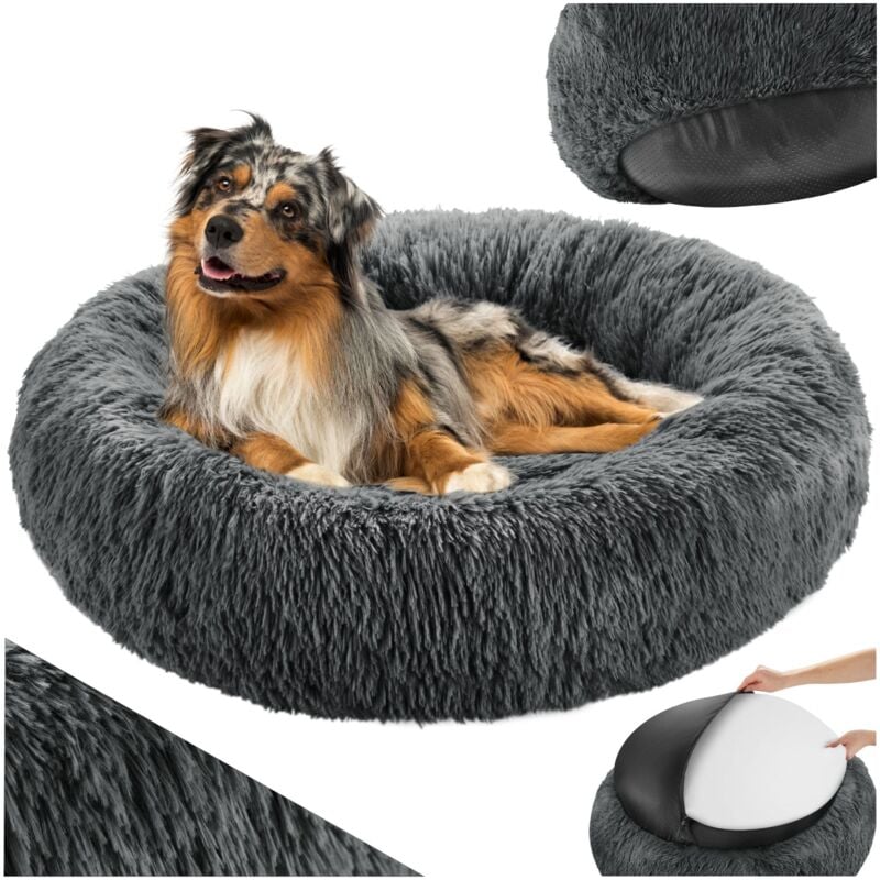 Panier pour chien forme ronde avec maille peluche longue moelleux et douillet