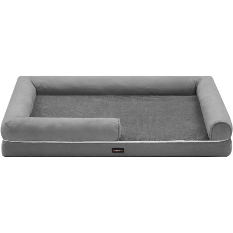 Panier pour Chien Orthopédique, Canapé, Lit pour Animaux, Rembourrage Moelleux, Bords Rehaussés, Housse Amovible et Lavable, 135 x 107 x 25 cm, Antidérapant, Gris Clair