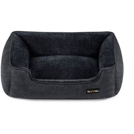 Panier pour Chiens, Lit pour Animaux, Canapé, en Tissu Façon Lin, Bords Rehaussés, Antiglisse, Housse Amovible Lavable, Taille M pour Petits Chiens, 70 x 55 x 21 cm, Gris Foncé