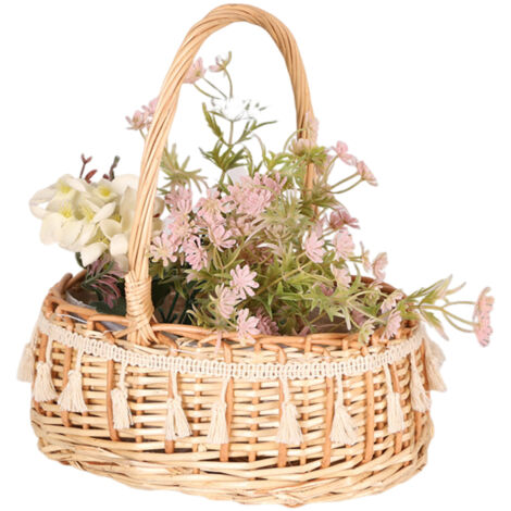 Panier princesse miniature en dentelle, osier, rotin, herbe tressée, pot de fleurs vertes, panier photo pour enfant, cadeau d'accompagnement, panier de fleurs à main