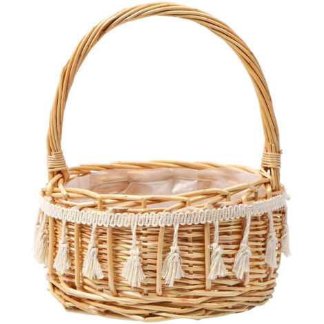 Panier princesse miniature en dentelle, osier, rotin, herbe tressée, pot de fleurs vertes, panier photo pour enfant, cadeau d'accompagnement, panier de fleurs à main