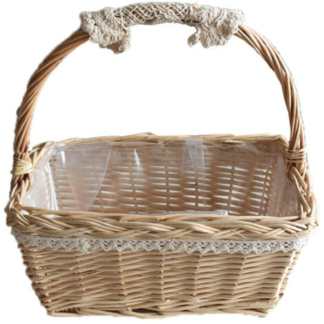 Panier princesse miniature en dentelle, osier, rotin, herbe tressée, pot de fleurs vertes, panier photo pour enfant, cadeau d'accompagnement, panier de fleurs à main