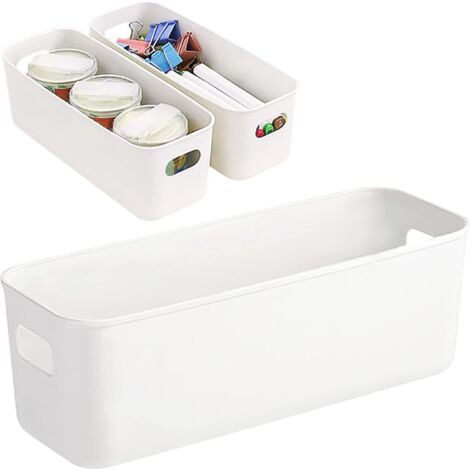 Panier Rangement, 3 Pièces Boîte Rangement Rectangulaire Blanche, Armoire de Cuisine avec Poignée, Boite étroite pour cuisine maison salle bain tiroir -