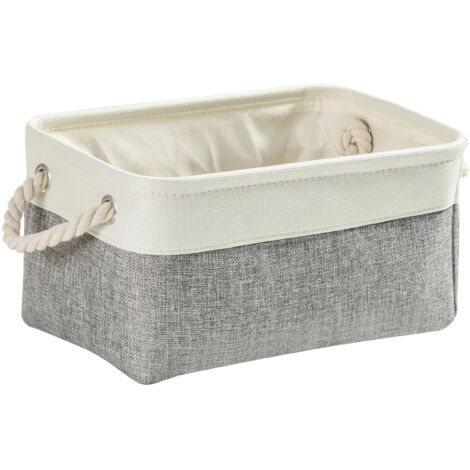 Panier Rangement, Boite de Rangement Tissu rectangulaire Dressing avec poignée pour Jouets, Armoire (Pliable, Moyen,Gris Blanc)