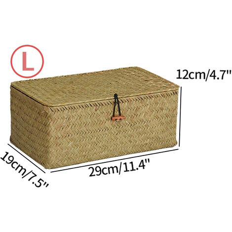 panier rangement Bote de rangement d&39algues fait à la main, Panier de rangement tissé, organisateur de jouets cosmétiques avec couvercle, Panier conteneur de vêtements de serviette de bain,07-3L