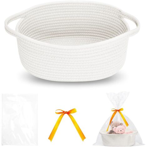 Panier Rangement en Corde de Coton Tressé,Panier Table a Langer Bebe,Paniers de Décoration Salle de Bain,Paniers Présentation Cadeau,Boite Organisateur Tressée,Corbeille Rangement Jouet