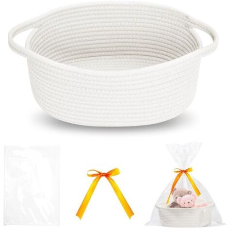 Panier Rangement en Corde de Coton Tressé,Panier Table a Langer Bebe,Paniers de Décoration Salle de Bain,Paniers Présentation Cadeau,Boite Organisateur Tressée,Corbeille Rangement Jouet