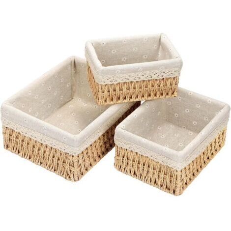 Panier Rangement, Lot de 3 Paniers de Rangement Tressés, Paniers et boîtes de Rangement, Corbeille Rangement pour Salle de Bain, Cuisine, Organisateur Table a Langer Bebe