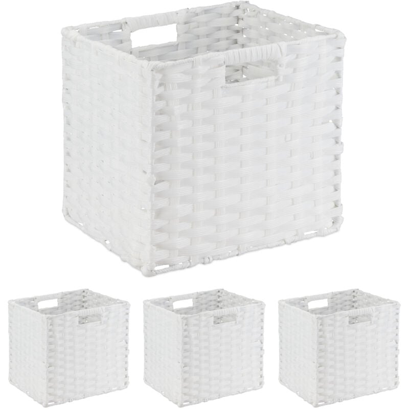 Relaxdays Panier rangement, lot de 4, superbe design, pour vos vêtements, H x L x P : 31 x 32 x 30 cm, blanc