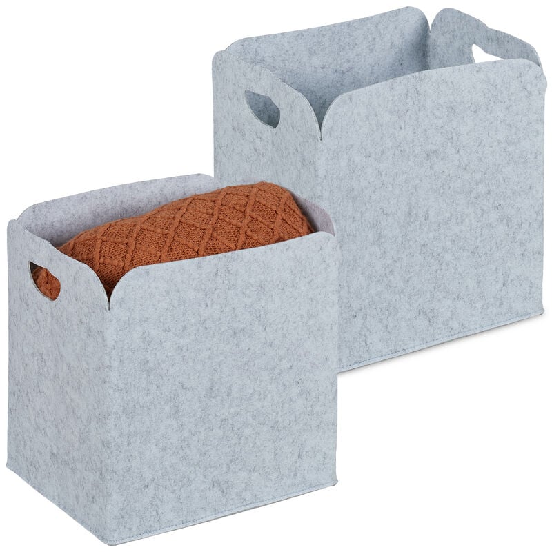 Panier rangement, organiseur pour vos objets, lot de 2, en feutre, h x l x p : 36 x 36 x 27 cm, gris clair - Relaxdays