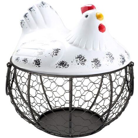 Panier Rangement pour Œufs,avec Couvercle pour Poule en Céramique,Organisateur Collations Aux Fruit