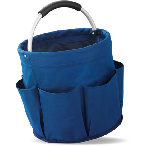 Panier rangement produit d'entretien, 6 rangements, pliable avec poignée de transport, bleu