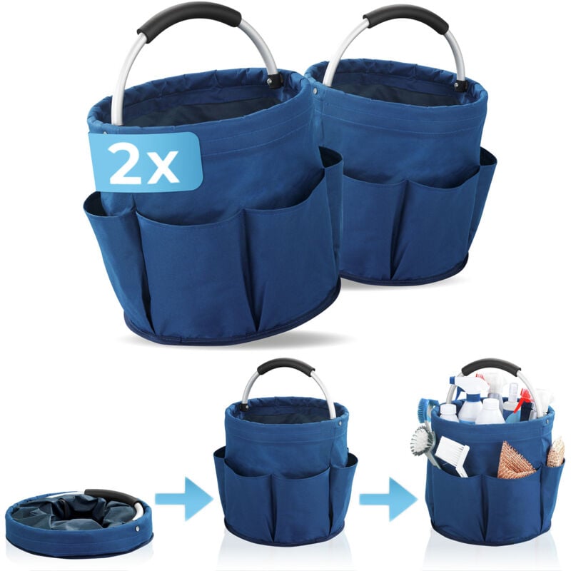 Lot de 2 paniers de rangement polyvalents Wenko Panier outils, sac de pansage, 6 poches, pliable avec poignée de transport rembourrées , Lot de 2,