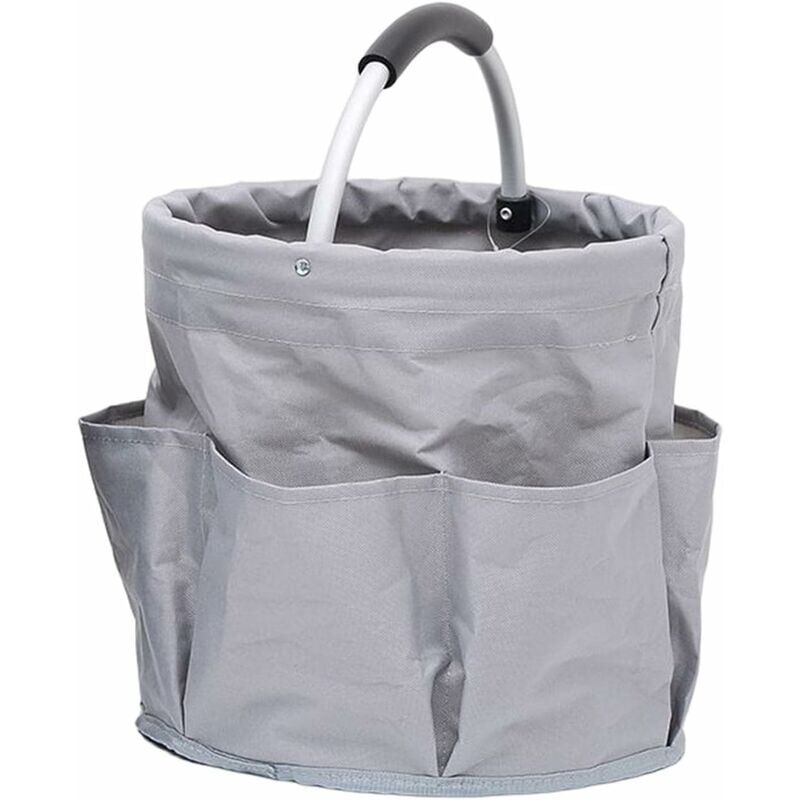 Panier rangement produit d'entretien, 6 rangements, pliable avec poignée de transport, Polyester, ø28x28cm, Gris Foncé