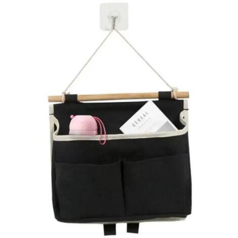 Panier rangement suspendu noir 25x23x6 cm, mural ou sur tringle, tissu Oxford résistant