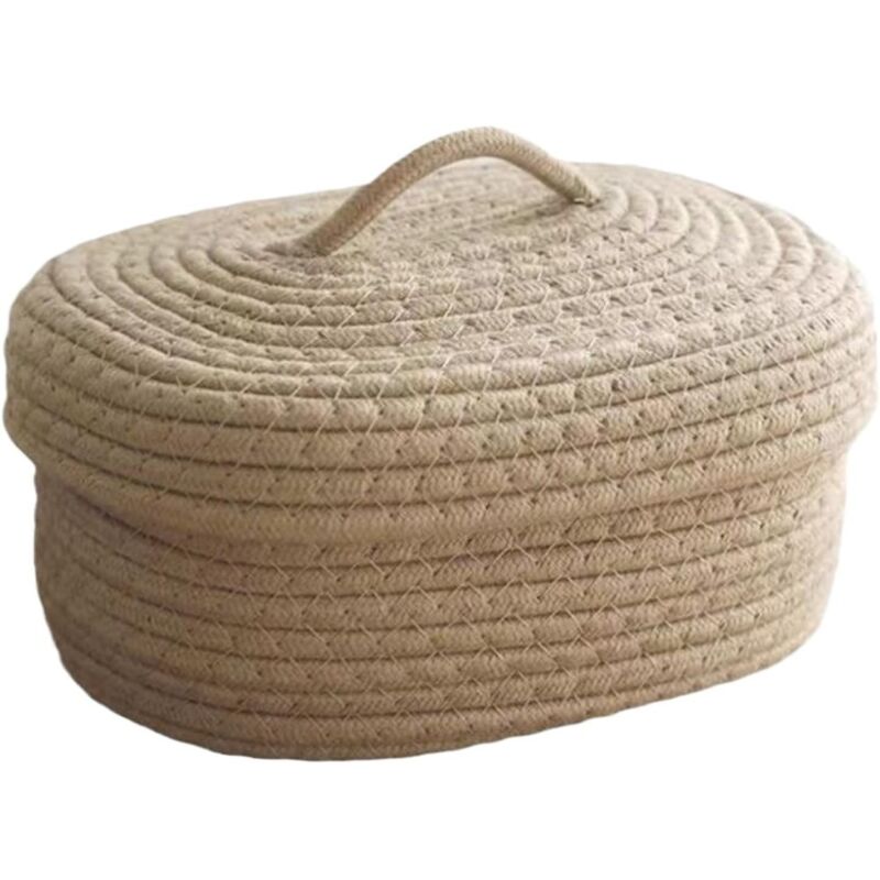 Panier Rangement Tissé – avec Couvercle Brun