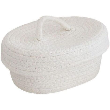 Panier Rangement Tissé – Couvercle Blanc
