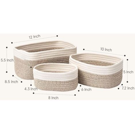 Panier Rangement,Lot de 3 Panier de Rangement Tressés en Coton,Corbeille Rangement pour Salle de Bain,Cuisine,Organisateur Table a Langer Bebe,Décoration Boite de Rangement pour Bébé,Enfant