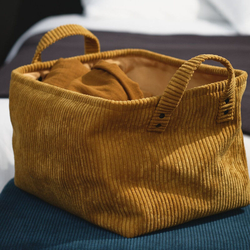 Panier rectangle 'Cosy' en velours côtelé - Bronze - l 35 x l 25 x h 22 cm - Livraison gratuite