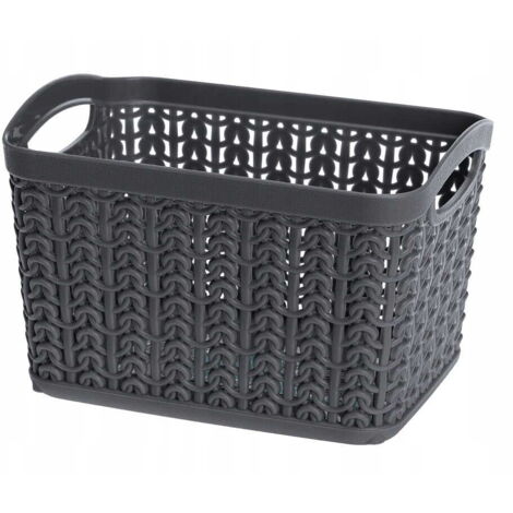 Panier rectangulaire ajouré, en osier, 1,5 l, graphite, motif pull