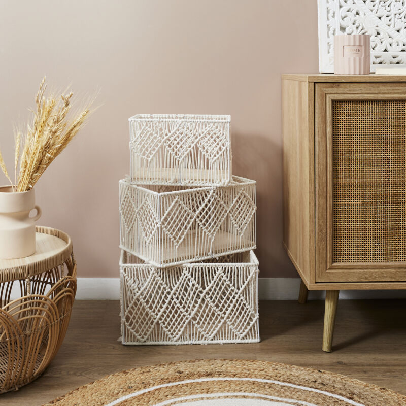 Panier rectangulaire gigogne Boho (Lot de 3)