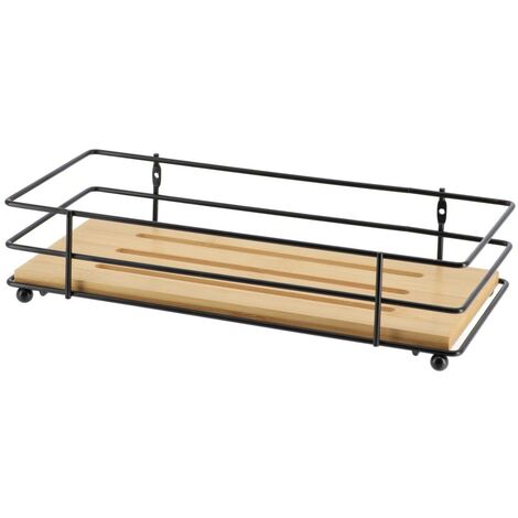 Panier rectangulaire structure metal/plateau bambou - noir/bambou - Tendance