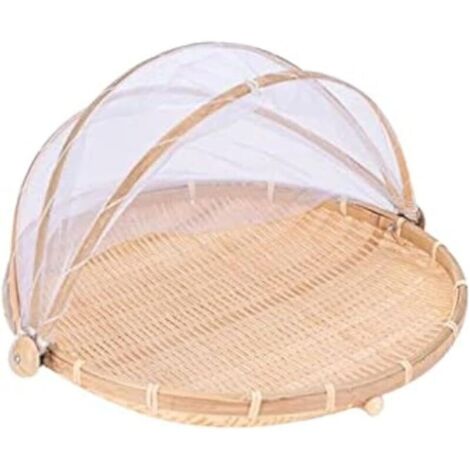 Panier rond en bambou avec couvercle, légumes, fruits, pain, panier de rangement (42 cm de diamètre)