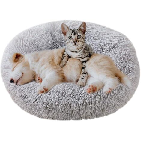 panier Rond En Forme De Beignet Pour Chien (gris Clair - Diamtre : 50 Cm), Lit Pour Chat Lavable, Doux Et Moelleux, Coussin De Litire Confortable,