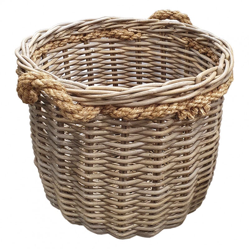 Meubletmoi - Panier rond en kubu naturel tressé D.46 cm avec anses - sibu m