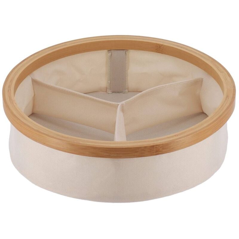 Panier rond pliable polyester 3 compartiments de rangement cerclage bambou - naturel bambou Tendance