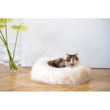 Panier rond pour animaux de compagnie en peau de mouton naturelle - Blanc 70 cm