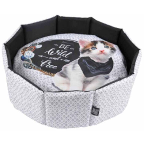 Panier Rond pour Chat "Be Wild and Free" 48cm Gris