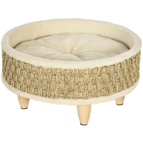 Panier rond pour chien surélevé cosy chic grand confort coussin moelleux intégré Ø 48 x 24,5H cm beige